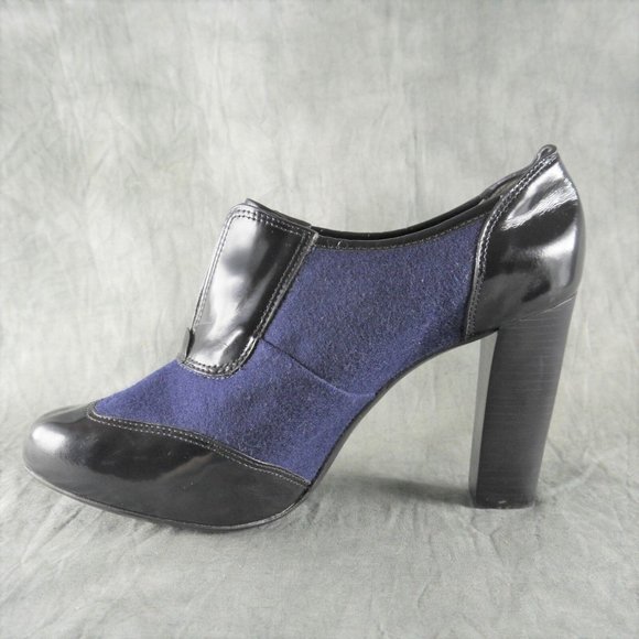 NEW $425 Tory Burch Leighton Black Patent Leather Blue Flannel Bootie Size 8 ANB - Picture 8 of 12